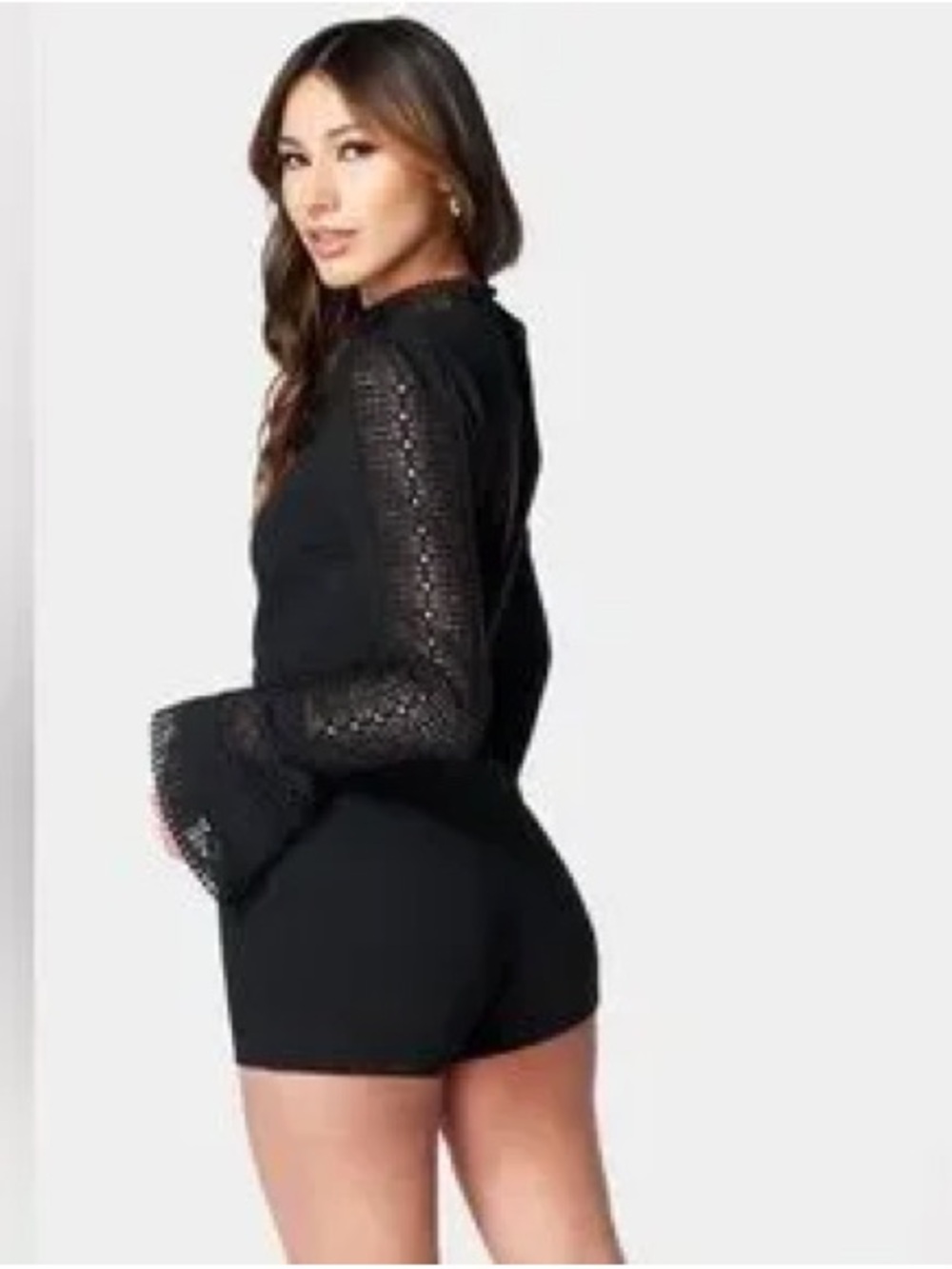 Express Black Lace-Sleeve Bodysuit